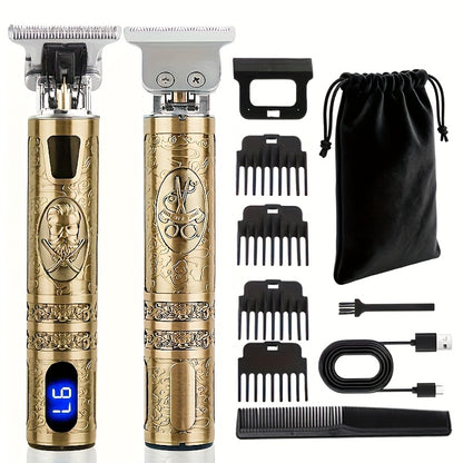 [USB-Rechargeable Grooming Kit] YAIAWISU Men's Cordless Electric Hair Clippers & Beard Trimmer with LCD Screen, USB-Rechargeable Cordless Grooming Kit, T-Blade Trimmer with Guide Comb Suitable for Hair, Shaving, and Scalp Trimming