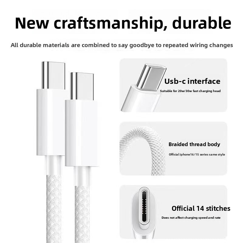 Suitable for Apple 15-16 fast charging double typec head braided data cable